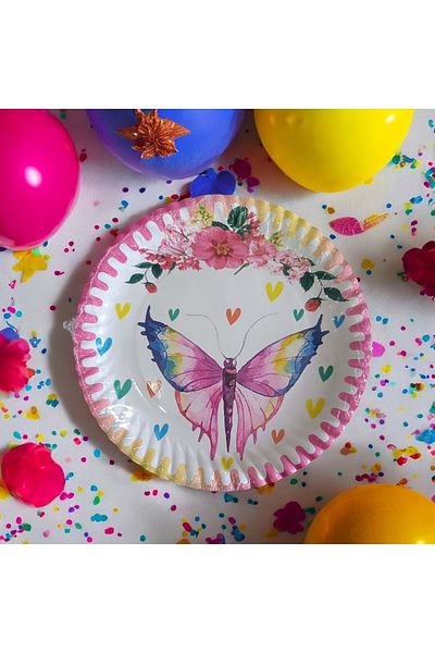 TURKUAZ PARTY Carton Plate 8 Pieces - Butterfly - 23 cm