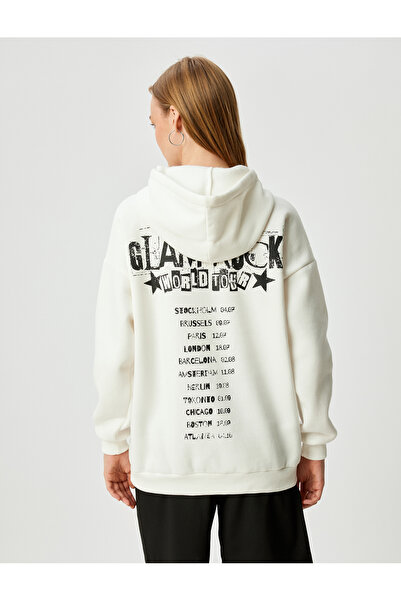 Koton Oversize Hooded Long Sleeve Sweatshirt - Raised Back Printed