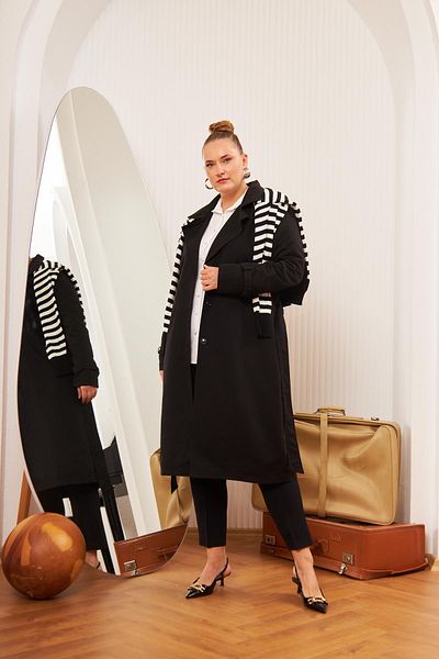 RMG Black Long Trench Coat - Plus Size and Lined