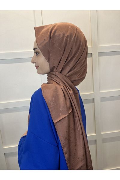 PİRAMİT Chocolate Colored Pyramid Monogram Elegant Shawl - 01008
