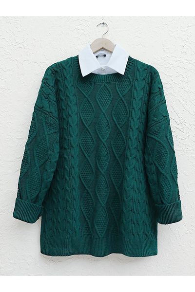 Modamorfo Honeycomb Pattern Winter Loose Knitwear Sweater - Emerald