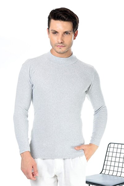 Belifanti Collection Ανδρικό πουλόβερ με μισό ζιβάγκο σε γκρι λεπτή εφαρμογή