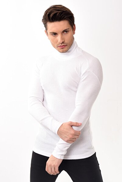 Belifanti Collection Men's Turtleneck Turtleneck Slim Fit Sweater White