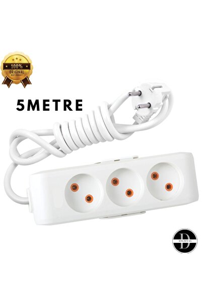 DİGİFULL 3 Lü 5 Metrelik Topraklı Ara Kablosu Uzatmalı Seyyar 3lü Grup Priz Üçlü Fiş Prizi