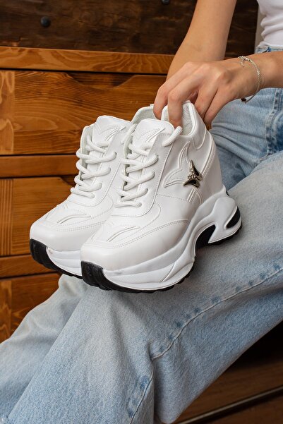 Modanizm Lydia White Sneakers with Hidden Heels