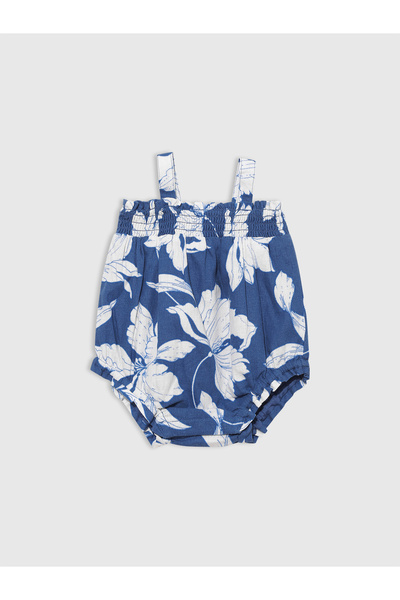 GAP Bebek Mavi Çiçek Desenli Şapkalı Outfit Set