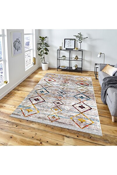DECOSER HALI Kilim Yıkanabilir Renkli Etnik Desenli Kaymaz Taban Salon Korido...