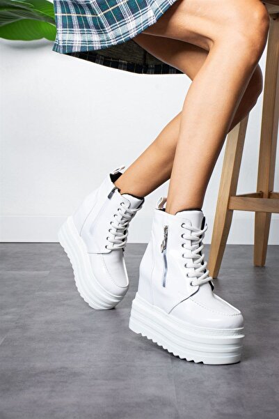 Modanizm Daichi White Wedge Heeled Boots