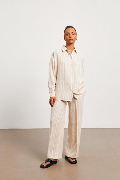 YOUR NAME oversized Γυναικείο πουκάμισο με ριγέ πέτρα