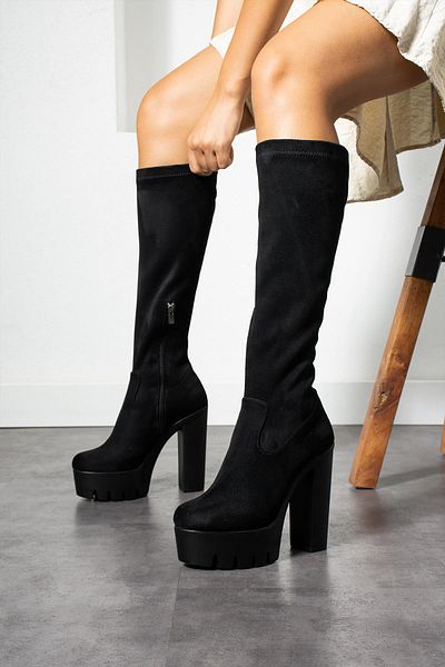 Modanizm Bonilla Black Heeled Suede Boots