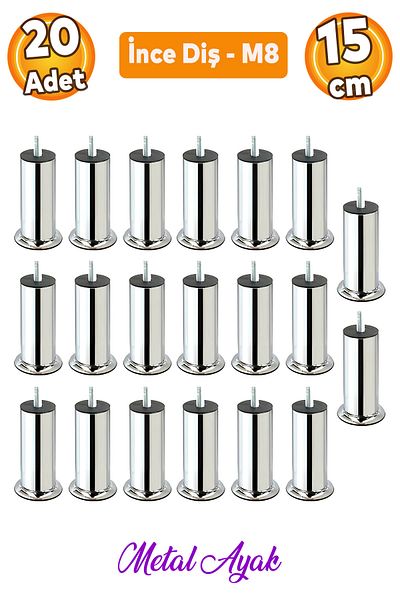 Badem10 Metal Chrome (15 CM) Plinth Sofa Furniture Bed Sofa Bed Legs Fine Thread M8 Metric Feet 20 Pcs