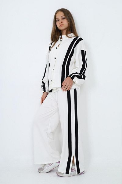 Joui Co Girl's Cotton Snap Closure Striped Long Sleeve Tracksuit Set