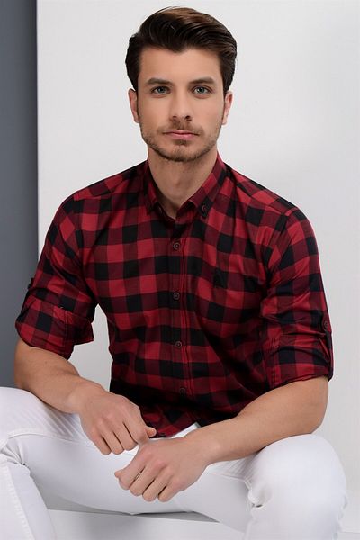 Dewberry G665 Men's Shirt-black-burgundy