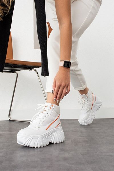 Modanizm Moreno White Orange Striped Sports Boots