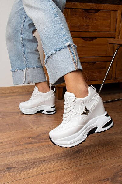 Modanizm Lydia White Sneakers with Hidden Heels