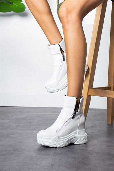 Modanizm Crows White Hidden Heel Leather Boots