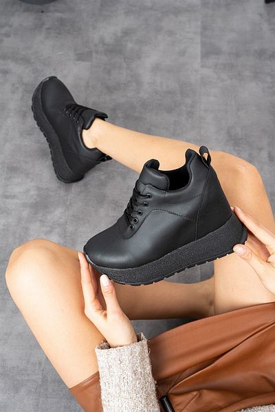 Modanizm Nola Hidden Heeled Black Sneakers