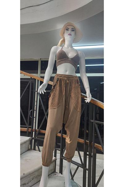 Bohem Stil Γυναικείο Bohemian Shalwar με δέσιμο στη μέση με λεπτομέρεια κρόσσια