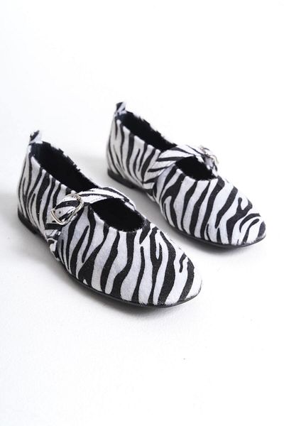 Mubiano Collection Balerini din piele naturală cu bandă pentru damă Zebra - Mcrgn8035 - Zbr