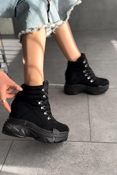 Modanizm Christina Siyah Gizli Topuklu Süet Bot