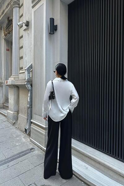 YOUR NAME Basic Ekru Kadın Saten Gömlek