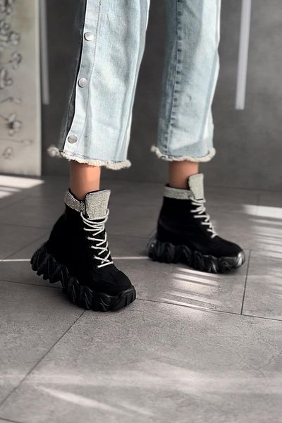 Modanizm Aurelia Black Stone Detailed Suede Sports Boots