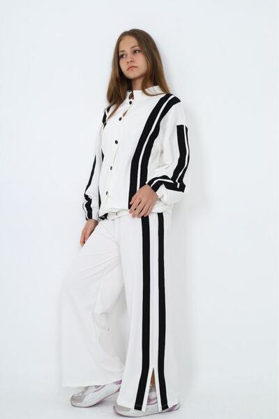 Joui Co Κοριτσίστικο Βαμβακερό Σετ Φόρμα με ριγέ μακρυμάνικο κοστούμι