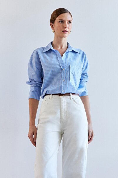 YOUR NAME Cămașă de damă oversize cu dungi albastre