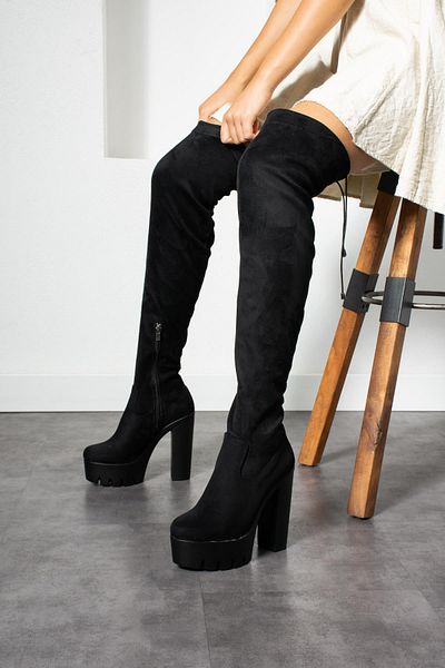 Modanizm Bonilla Black Heeled Over-the-Knee Boots