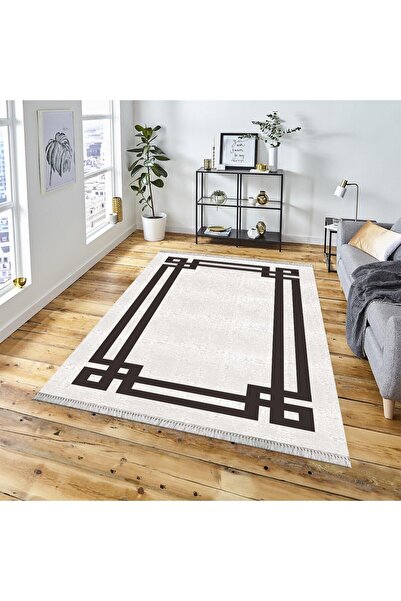 DECOSER HALI Kilim Yıkanabilir Krem Etnik Desenli Kaymaz Taban Salon Koridor ...