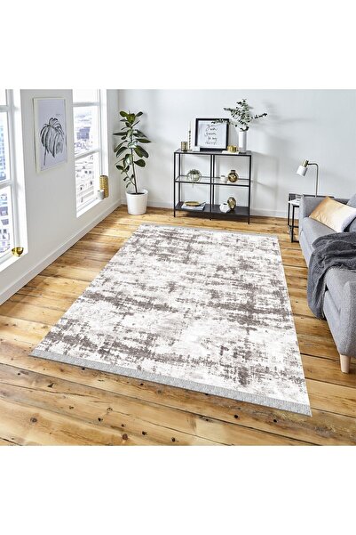DECOSER HALI Kilim Yıkanabilir Gri Etnik Desenli Kaymaz Taban Salon Koridor M...