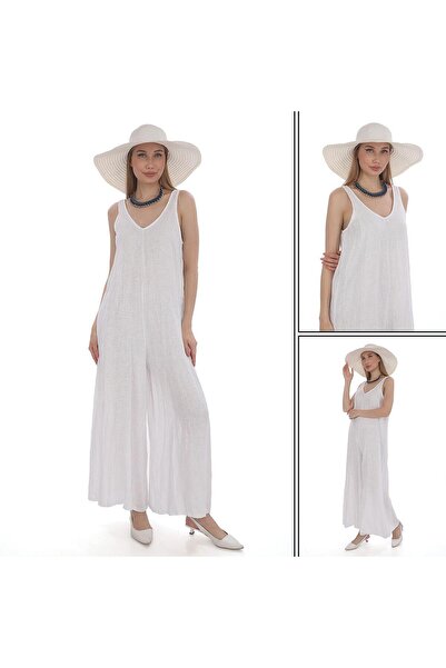 Bohem Stil Italian Women's Strappy Linen Jumpsuit