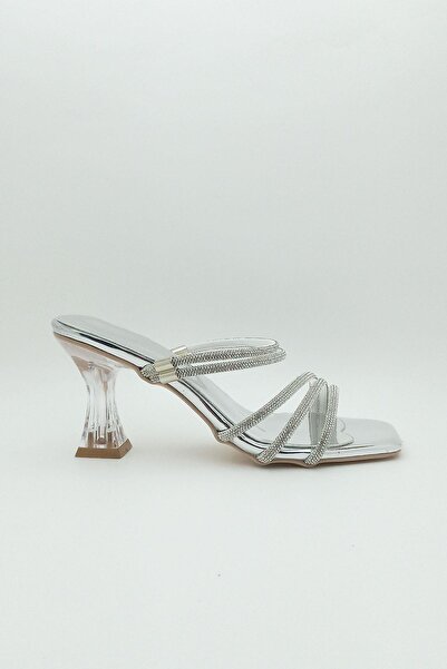 DOSA SHOES Ασημί Πέτρα Διάφανο Τακούνι Βραδινό Φόρεμα Σανδάλια Παντόφλες