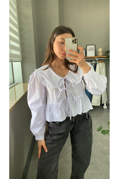 YOUR NAME Жіноча сорочка з білим коміром і бантиком