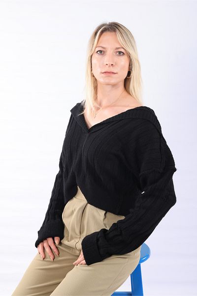 NEVEGE BUTİK PULOVER DE TRICO CU BUMBAC LUNG PENTRU FEMEI-Negru
