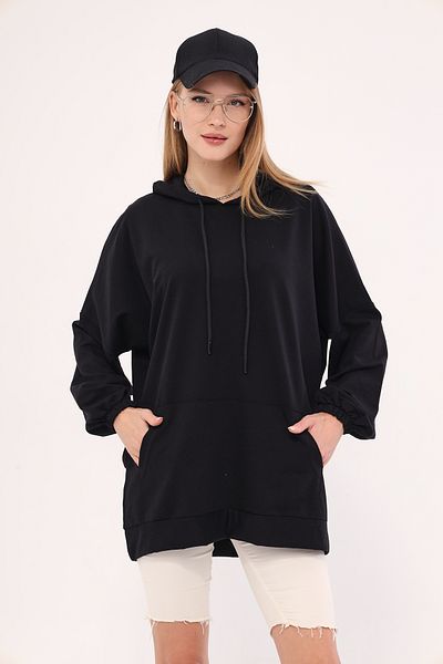 armonika Dámská černá mikina s kapucí a kapsou-21K024027