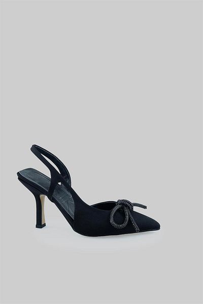 sovrana Ribbon Detailed Heeled Shoes Black Matte Satin
