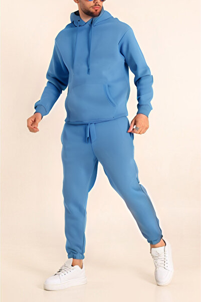 YAKAMEL Erkek Kapüşonlu Cepli Lastik Paça İçi Polar Eşofman Takımı