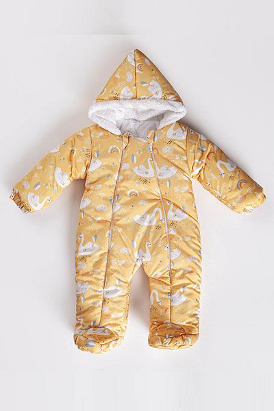 MAİBELLA New Rainbow for Baby Boys and Girls - Swan Patterned, Furry Booties, Hooded Winter Jumpsuit
