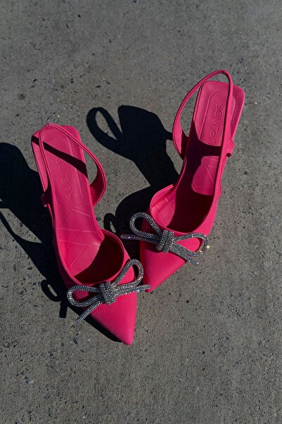 sovrana Kurdele Detaylı Topuklu Ayakkabı Fuşya Mat Saten