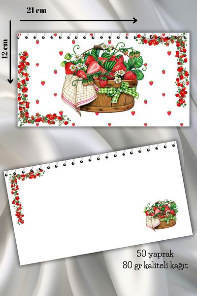 daily notebook 50 Sheets Strawberry Basket Notebook - 22*12 cm Memo Pad, Spiral