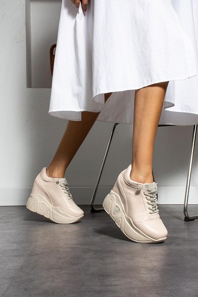 Modanizm Joes Cream Leather Sneakers with Hidden Heels