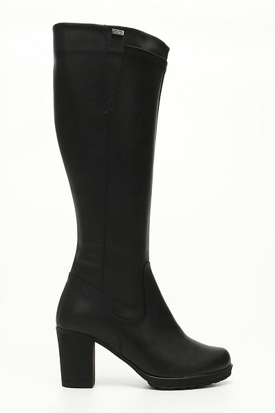 GÖNDERİ(R) Black Round Toe Rubber Sole Heeled Zipper Women's Daily Boots 20536