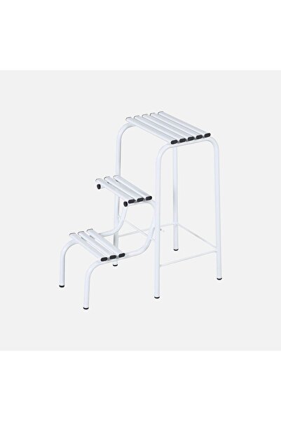 Yıldıray Metal 3 Basamaklı Metal Açılır, Katlanır Tabureli Merdiven (Beyaz)
