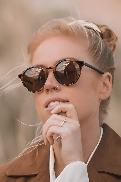 MACERATİ Petta Vintage Oval Leopar Kahverengi UV400 Filtreli Güneş Gözlüğü