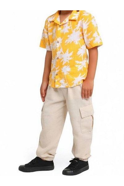 Zekids Pantaloni cargo pentru băiat cu talie de in