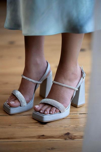 sovrana Stone Detailed Platform Heeled Shoes Silver Satin