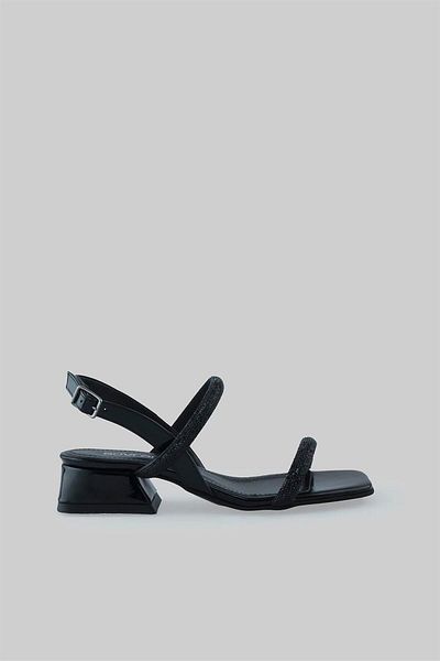 sovrana Black Patent Leather - Low Heeled Shoes with Stone Detail