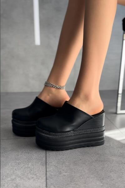 Modanizm Join Black Wedge Heeled Slippers