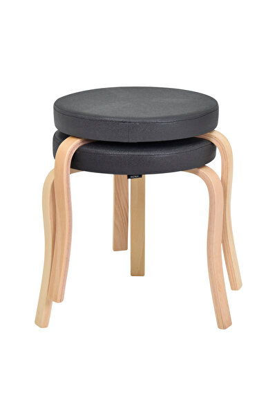 VİLİNZE Ege Nubuk Naturel Ahşap Ayak Istiflenebilir Mutfak-balkon Taburesi (2 ADET)